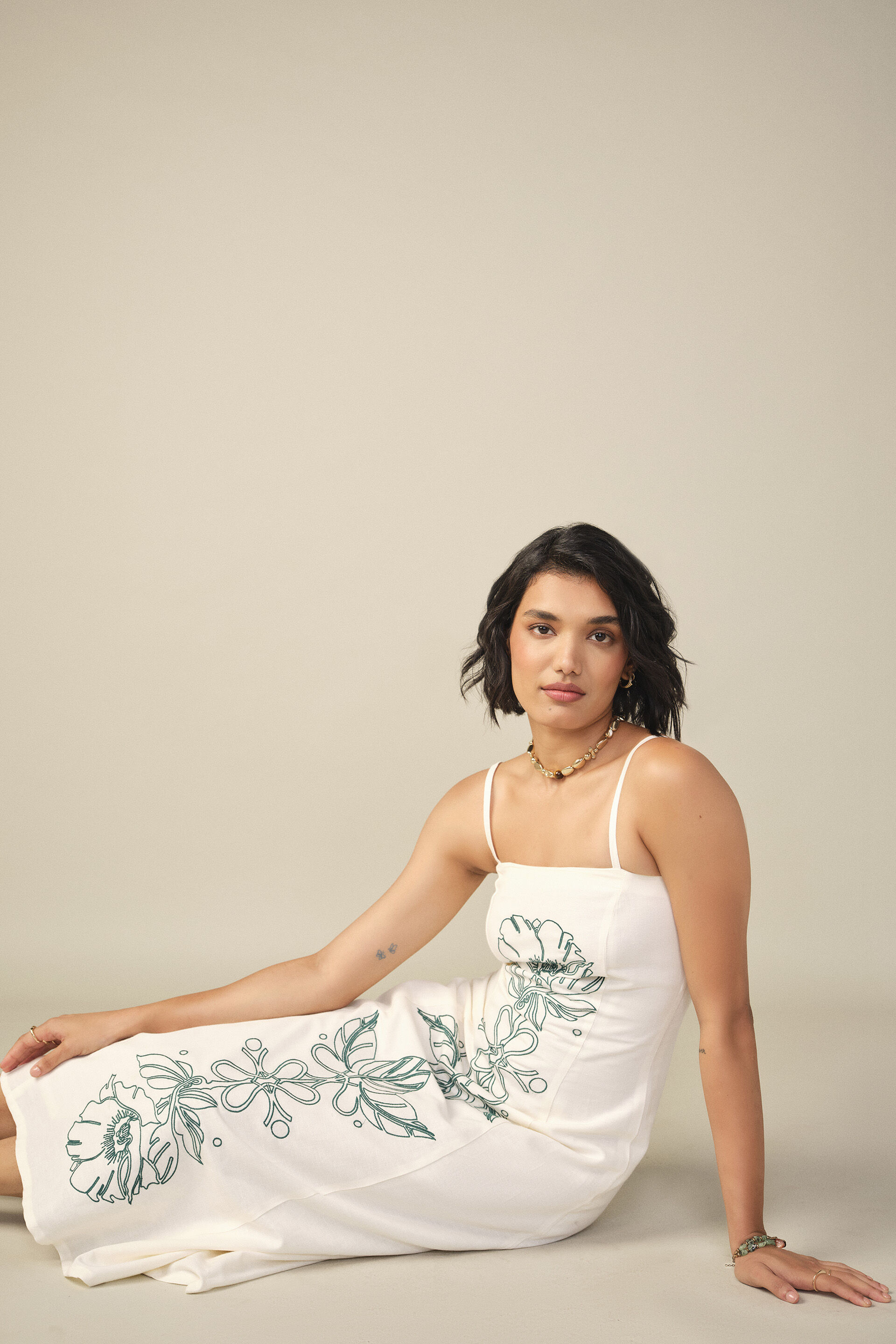 Embroidered Summer Dress in White, White, image 3